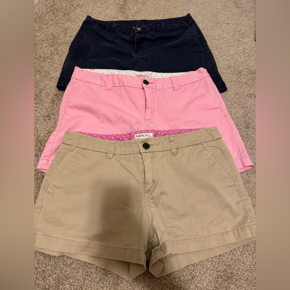 3 pairs women’s shorts, two Merona brand, one Faded Glory. All size 10, EUC